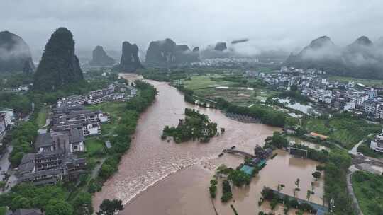 桂林夏季暴雨洪水航拍