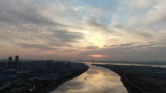 航拍 江苏 南京 长江 日落 晚霞 夕阳