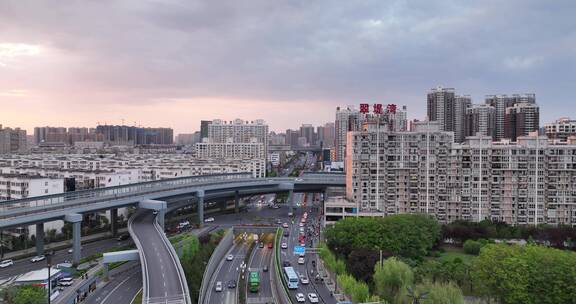 4k城市洛阳河流航拍蓝调时刻城市夜景