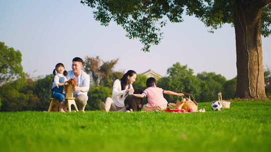 田野间春游采摘  草地上的亲子野餐时光