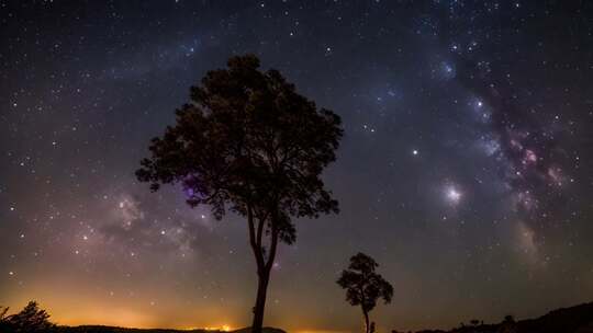 夜空下树木与星空景观