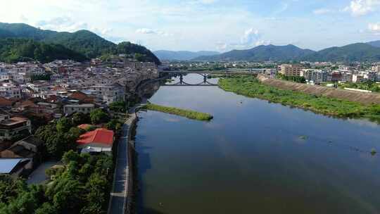 江河航拍绿水河流生态农田