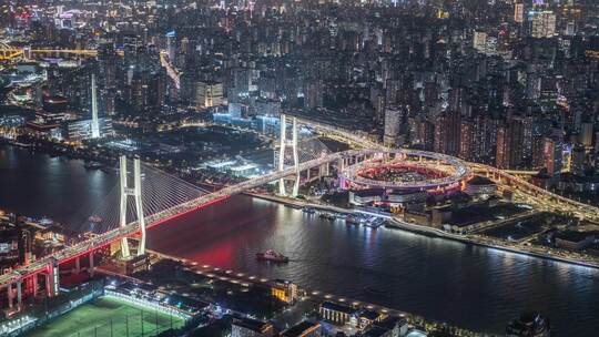 上海南浦大桥夜景航拍