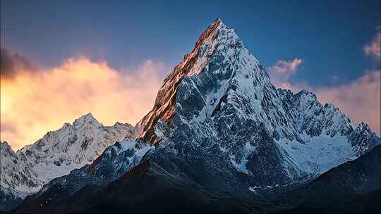 唯美雪山日照金山日出云海早晨清晨风景风光