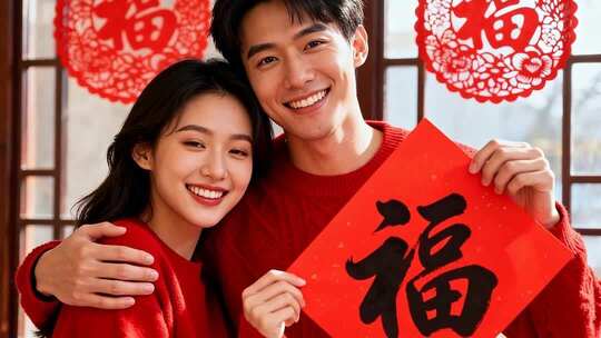 新年情侣温馨浪漫家庭家人春节人物