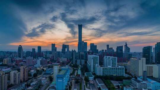 北京白天转黑夜延时  城市亮灯