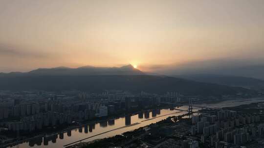 福州日出航拍鼓山日出延时城市山峰日出风景