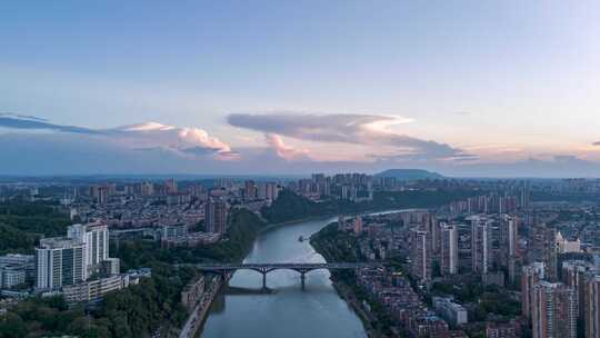 四川泸州延时航拍泸州沱江风光