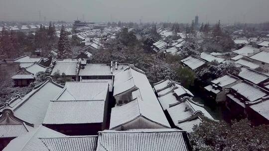 江南古镇乌镇冬季雪景航拍风光