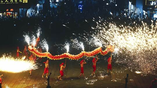 【超清4K】打铁花 非遗火龙 火龙钢花