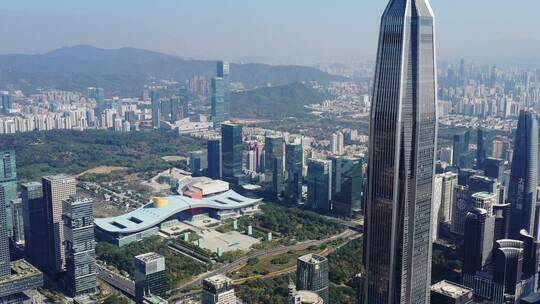 深圳市民中心高空前进俯拍左侧移