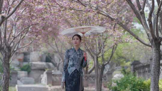 油纸伞气质江南美女 旗袍美女 油纸伞