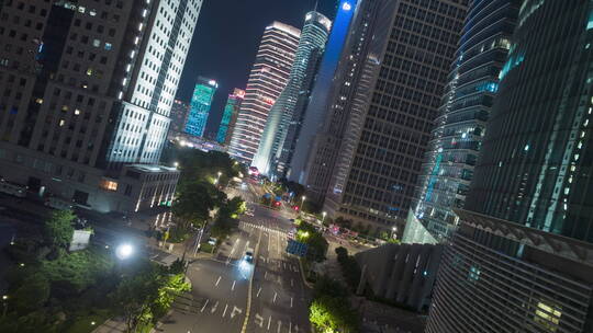 上海陆家嘴现代办公大楼夜景-悟2旋转航拍