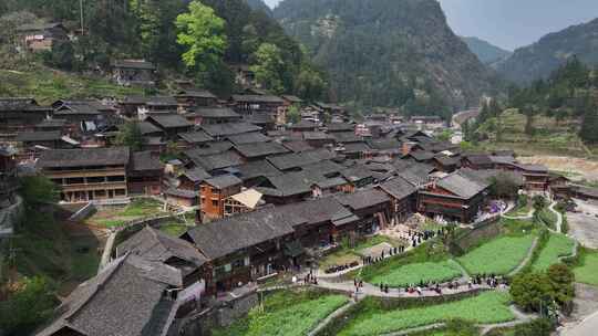 贵州黔东南雷山县郎德苗寨航拍风光