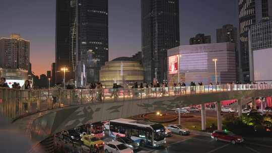 上海徐家汇商圈道路车流夜景