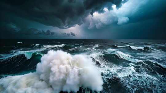 海上暴风雨中的汹涌海浪