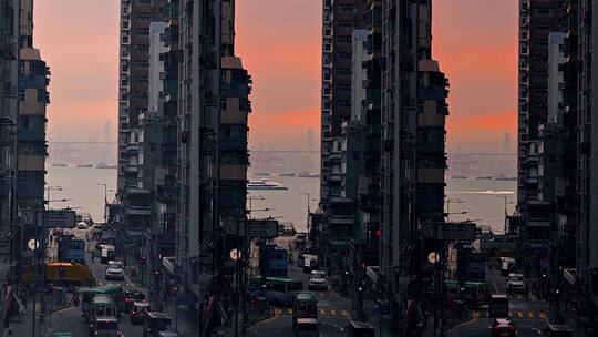 香港坚尼地城浪漫夕阳晚霞竖屏高清在线视频素材下载