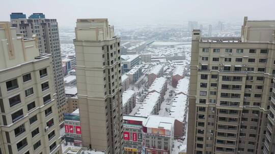 雪景城市小区航拍景象