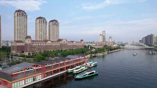 天津海河风景城市建筑风光航拍