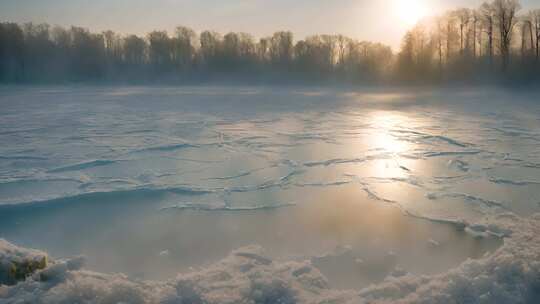 湖面冬天结冰