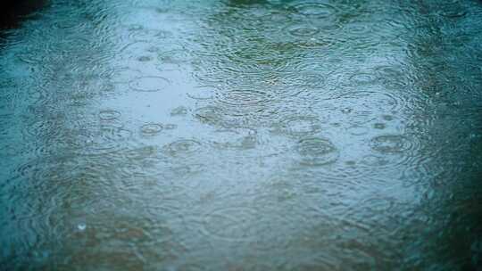 秋雨伤感梅雨意境雨滴水面波纹特写