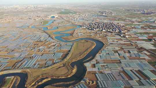 航拍 河流 浮沱河 高空 风景 景色