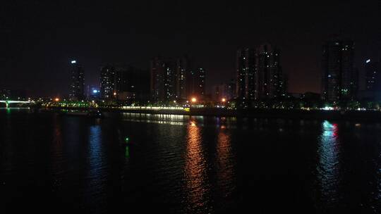 航拍衡阳市湘江夜景