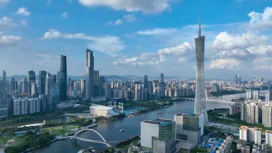 航拍广州城市宣传片蓝天白云下的广州塔