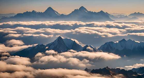 雪山云雾阳光山峰云海日出自然生态环境风景