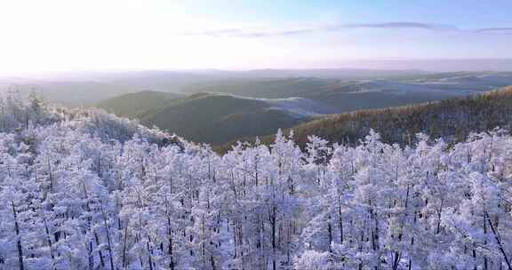 航拍大兴安岭冰雪雾凇