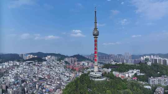 城市高空俯瞰电视塔全景