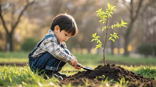 植树节主题儿童种树浇水环保活动
