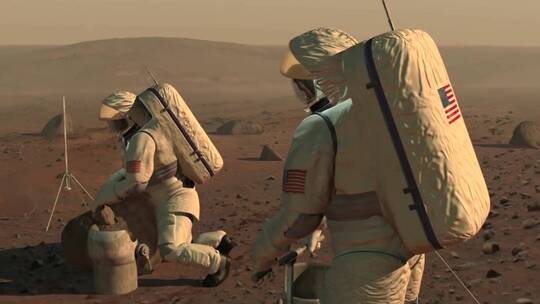 航员在火星表面工作的动画