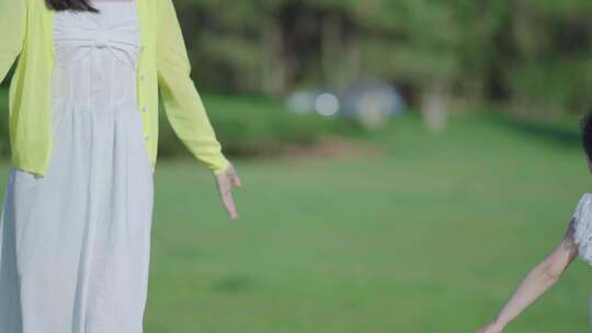 温馨的一家三口草地游玩