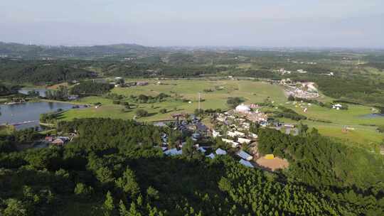 航拍湖北武汉木兰风景区木兰草原