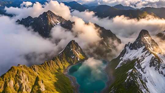 高山云海湖泊全景