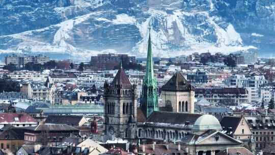 航拍欧洲瑞士日内瓦城市