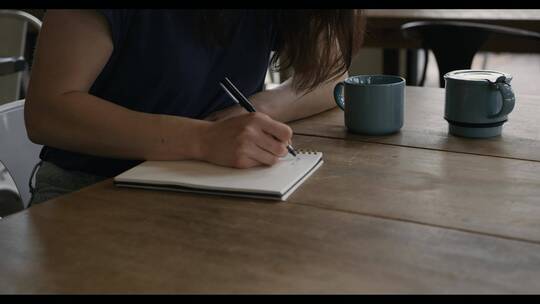 女人坐在咖啡馆里做笔记