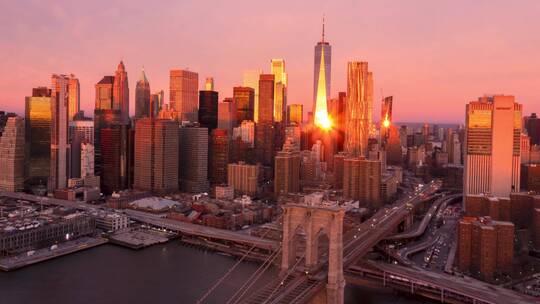纽约曼哈顿全景 前景布鲁克林大桥