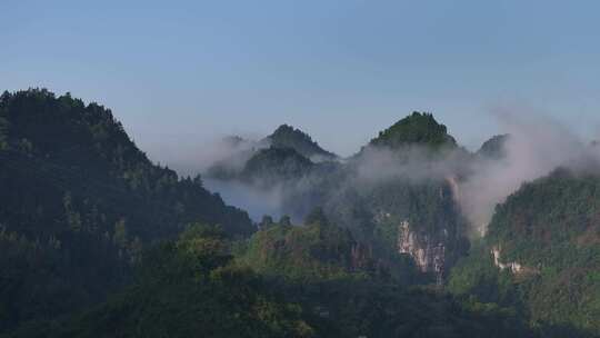 湘西吉首市青山平流雾清晨