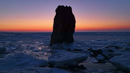 4K超清大连排石海冰大海海岸线