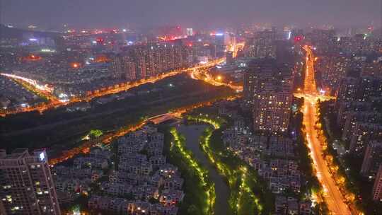 安徽省合肥市蜀山区翡翠路夜晚夜景车流航拍