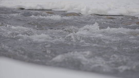 冰雪河流湍急的流水变焦升格4k100帧灰片视频素材模板下载