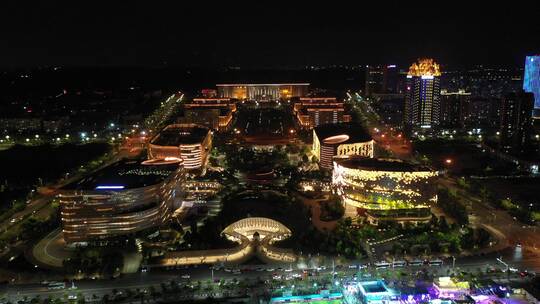 泉州市政府泉州图书馆夜景航拍泉州东海夜景