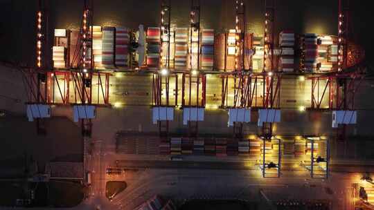 宁波舟山港北仑集装箱码头港口俯瞰航拍视频素材模板下载