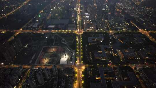 杭州滨江区城市夜景航拍全景