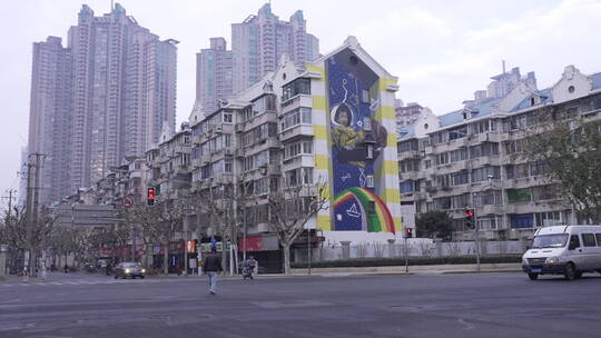 上海浦东南路墙绘视频素材模板下载