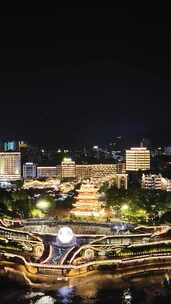 竖版航拍四川宜宾合江门广场夜景