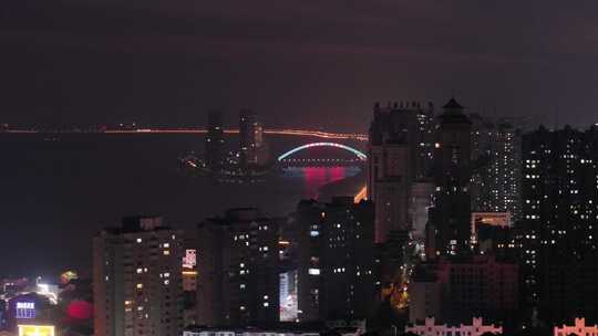 航拍辽宁丹东鸭绿江城市夜景