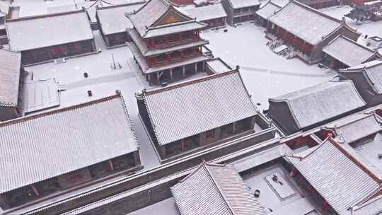 辽宁沈阳故宫雪后古建筑群全景航拍